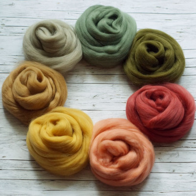 Kammzugset in 7 Grün-Ocker-Lachs-Tönen