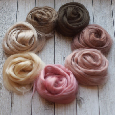 Viskose Kammzug-Set Rosa-&Brauntöne