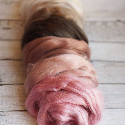 Viskose Kammzug-Set Rosa-&Brauntöne