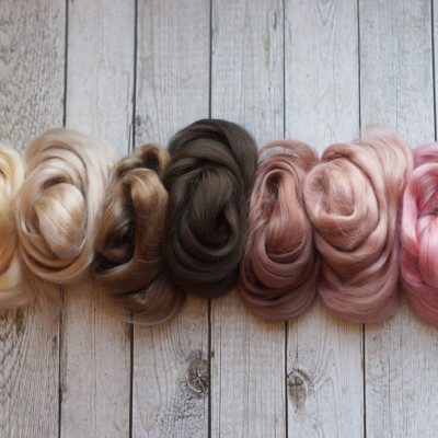 Viskose Kammzug-Set Rosa-&Brauntöne