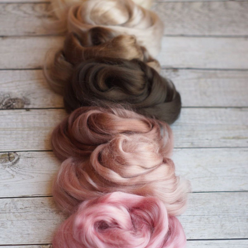 Viskose Kammzug-Set Rosa-&Brauntöne