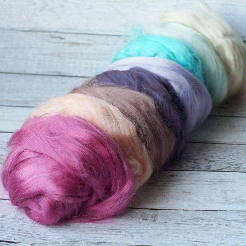 Viskose Kammzug-Set Rosa-Türkis-Lila