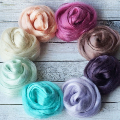 Viskose Kammzug-Set Rosa-Türkis-Lila