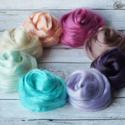 Viskose Kammzug-Set Rosa-Türkis-Lila