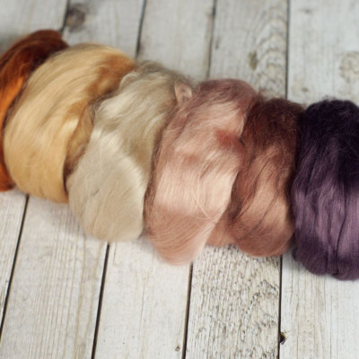 Viskose Kammzug-Set Zimt-Aubergine