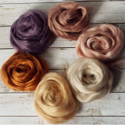 Viskose Kammzug-Set Zimt-Aubergine