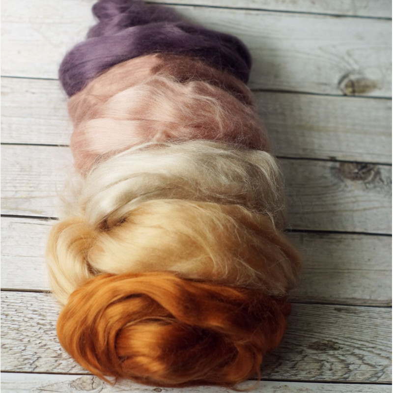 Viskose Kammzug-Set Zimt-Aubergine