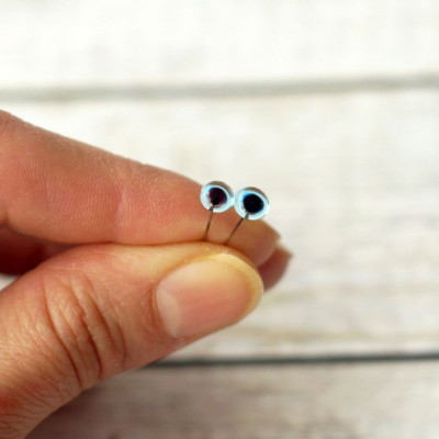 4 Paar blaue Glasaugen am Draht  Ø 5mm