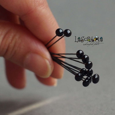 6 Paar schwarze Glasaugen am Draht  Ø 4mm oder 6mm