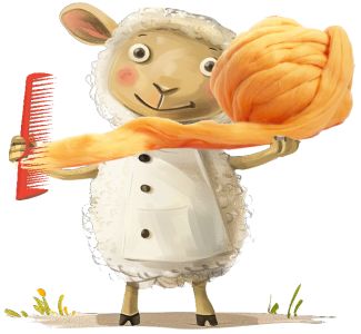 Schaf kämmt eine Strähne Wollkammzug